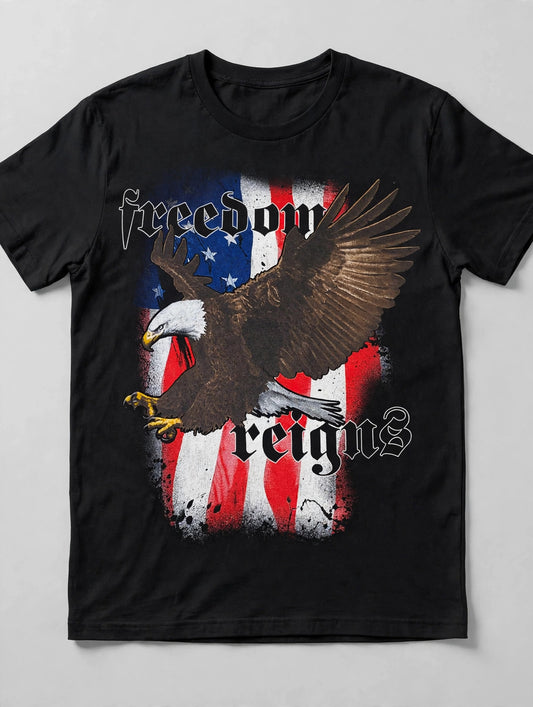 "Freedom Reigns" Eagle & Flag Graphic Tshirt