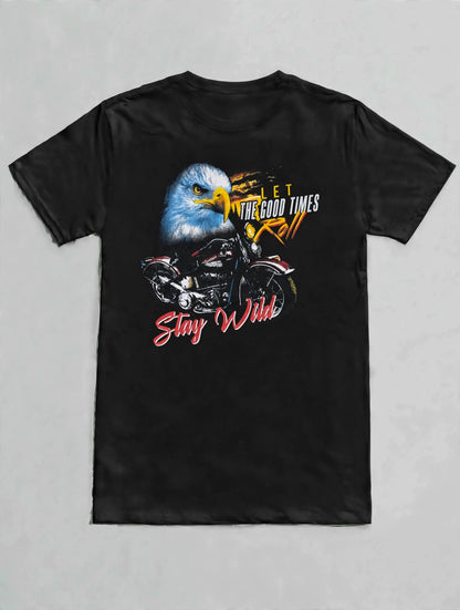 Eagle & Motorcycle "Stay Wild" Graphic T-shirt