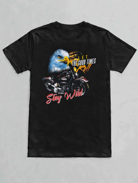 Eagle & Motorcycle "Stay Wild" Graphic T-shirt