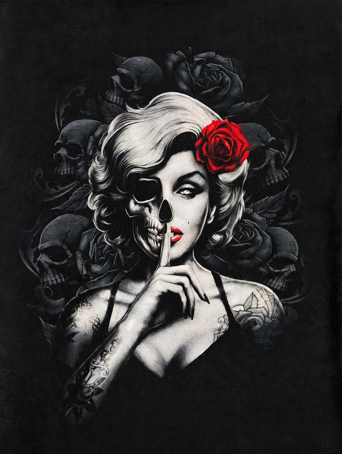 Half-Skull Woman "Silence" Graphic Tshirt