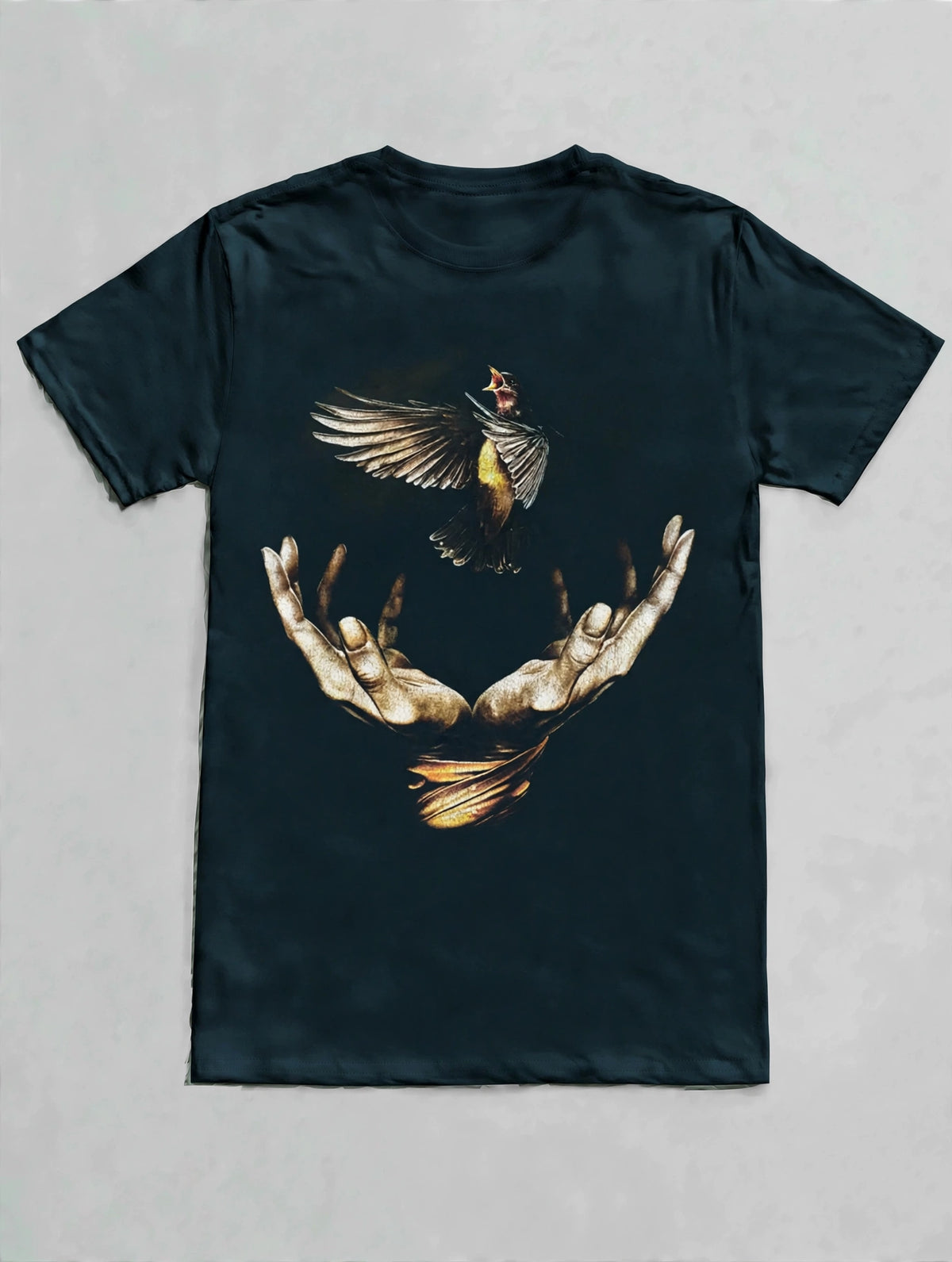 Bird & Hands Artistic Graphic T-shirt