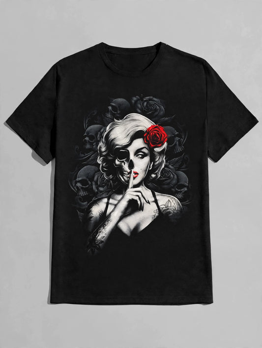 Half-Skull Woman "Silence" Graphic Tshirt